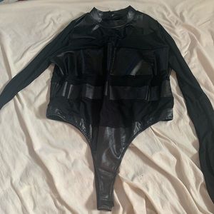 Black long sleeve mesh bodysuit